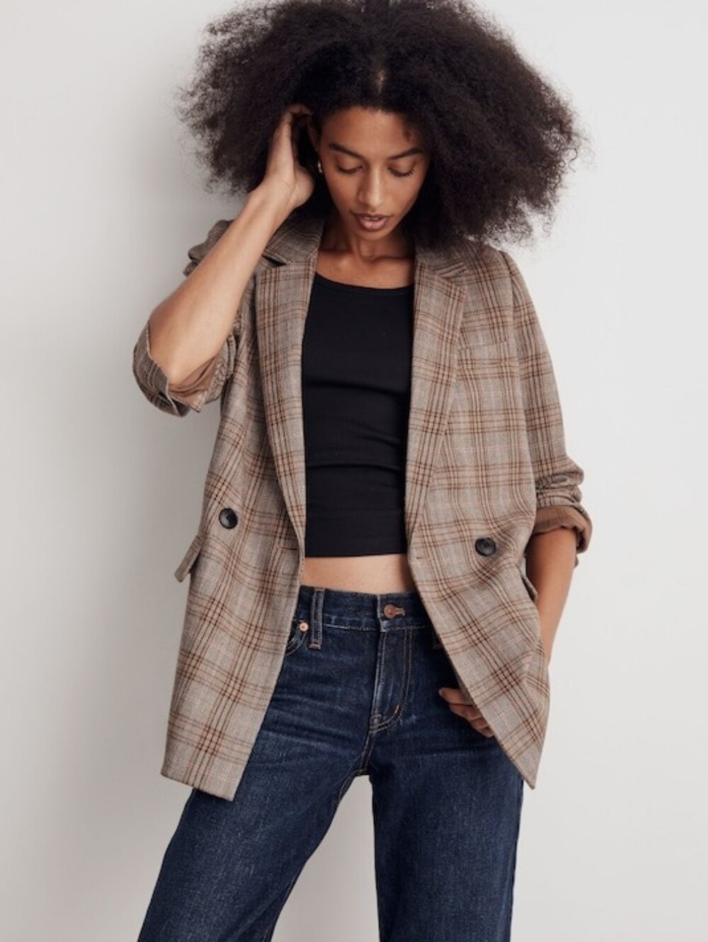 Madewell Caldwell Double-Breasted Blazer in Wardlow Plaid Sz XS NH860 Tartan